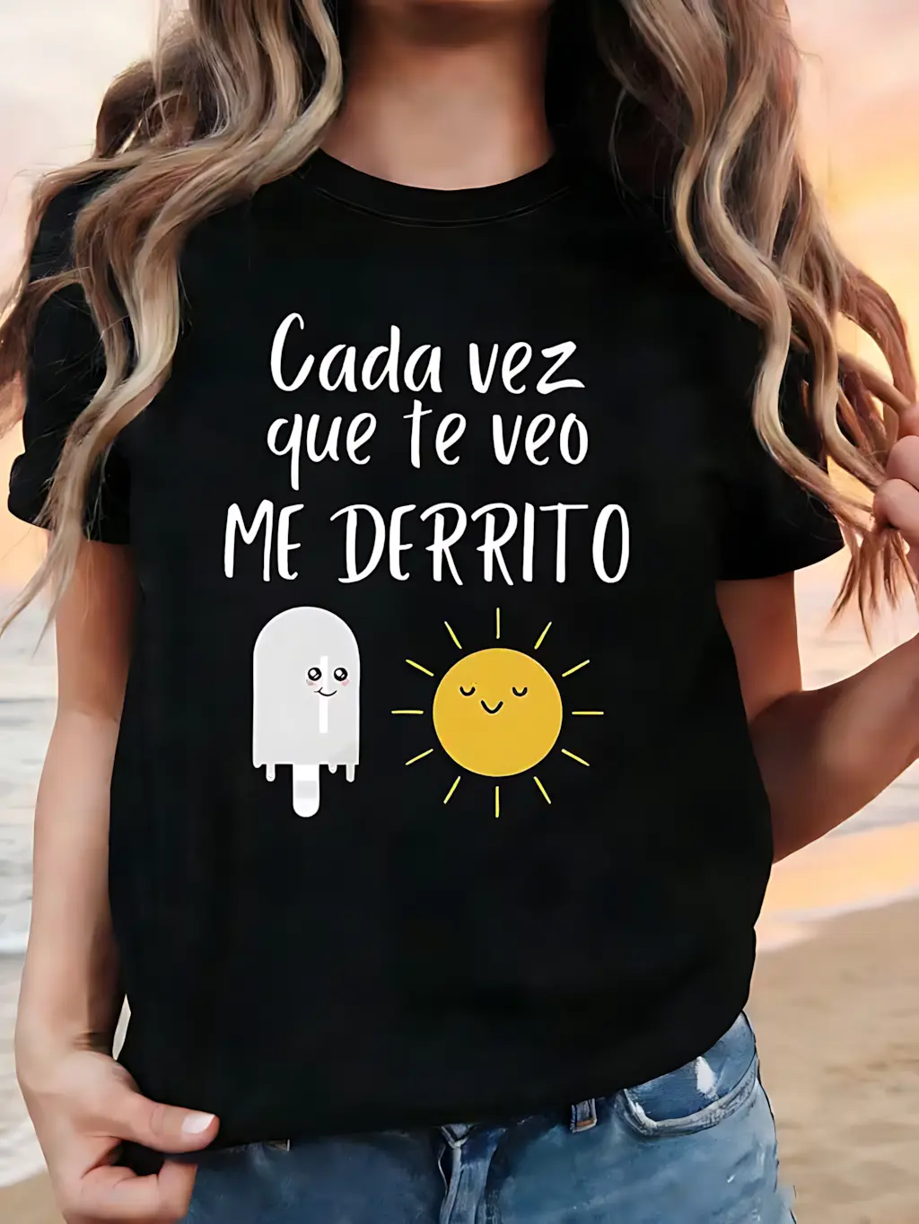 Women's Shirts Cotton Tee Cada Vez Que Te Veo Me Derrito Spanish Cute Popsicle Sun Funny Latin Quote Casual Shirt Graphic Tee Stylish Summer Clothes
