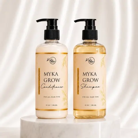 Myka Grow Haircare 10 oz Shampoo-Conditioner Kit, Thickening Shampoo Cleanser, Nourishing Restore Formula