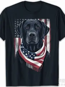 Patriotic Black Labrador Retriever Graphic T-Shirt - Bold Design Featuring Dog with American Flag Bandana, Stylish Casual Wear for Pet Lovers - Perfect Gift for Dog Owners, Independence Day, and Everyday Comfort