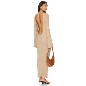 SNDYS Baha Long Sleeve Maxi Dress in Tan