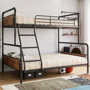 Garvee Metal Bunk Bed Twin Over Full Size with Angled Ladder, High Guardrail, Heavy Duty Frame with Metal Slats, Smooth Rounded Edges, Suitable for Teens and Adults, Vintage Brown Finish