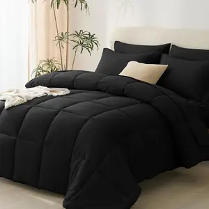 Comforter Set - 7 count Bed in a Bag Set Black , Complete Bedding Sets Bed Set for All Season with Comforter, Flat Sheets, Fitted Sheet, Pillowcases & Shams