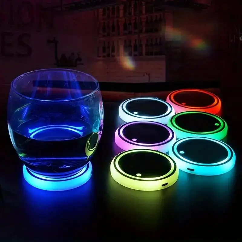 Car Light-emitting Coaster, Car Cup Holder Luminous Cup Mat, Coaster Lights for Bottles, USB Rechargeable Anti-slip Car Interior Cup Holder Decorative