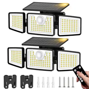 2 Packs Solar Outdoor Lights 2500LM Security 3 Heads Dimmable Spotlights 3 Modes IP65 Waterproof for Outdoor Security US, Solar Light Outdoors