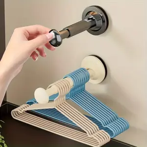 2 Pack Commercial Clothes Hanger Storage Rack, Clothes Organizer, Space Saver Organizer, Wall Mounted Hanger, No Drill Suction Cup Installation, Adjustable Length, Durable Plastic, Space-Saving Design