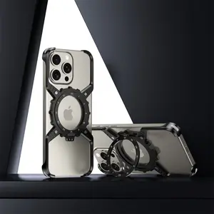 Fin 360° Stand X-shaped Mechanical For iPhone 17 14 13 15 16 Pro Max Plus gear Aluminium Magnetic Frameless Noctilucent Phone Cover
