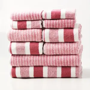 10-Piece Striped Bathroom Premium Towel Set, Skin-Friendly Absorbent Quick-Dry, Includes 2 Bath Towels, 4 Hand Towels, 4 Face Cloths, Soft Durable