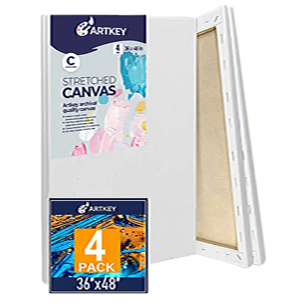 Stretched Canvases for Painting 36x48 Inch 4-Pack, 12.3 oz Triple Primed Acid-Free 100% Cotton Blank Canvas, Art Canvases for Oil Paint Acrylics Pouring & Wet Art Media, Pour Painting