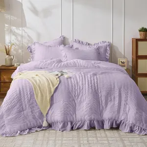 Lavender Queen Comforter, 3 Seersucker Comforters Queen Size, Lightweight  Fluffy Sets Queen for with 1 Ruffle Comforter and 2 Ruffle Pillowshams
