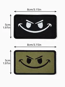 2Pcs Funny Smile Face Tactical Morale Embroidered Patches - Removable Badges Built for Daily Wear, Streetwear - Clothing, Backpack Decoration, Father’s Day Gift Idea