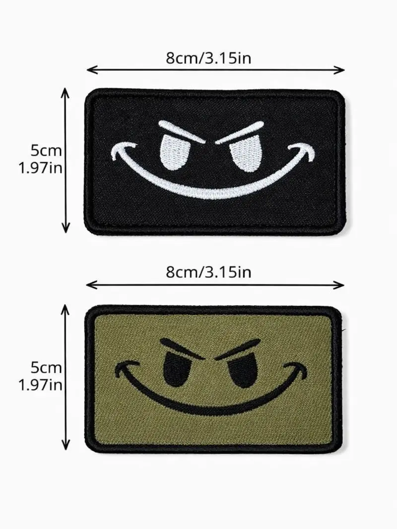 2Pcs Polyester Removable Velcro Tactical Morale Embroidered Patches - Funny Smile Face Badges, Tactical Accessories Built for Daily Wear, Backpack Decor, Father’s Day Gift Option, Humor In Stitch sohochic