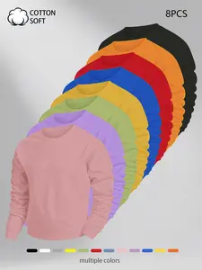 Men's Fashion Round Neck Sweatshirt Set of 8, Winter Long Sleeve Pullover, Halloween Christmas Gift, Plain H Type, Multicolor Options