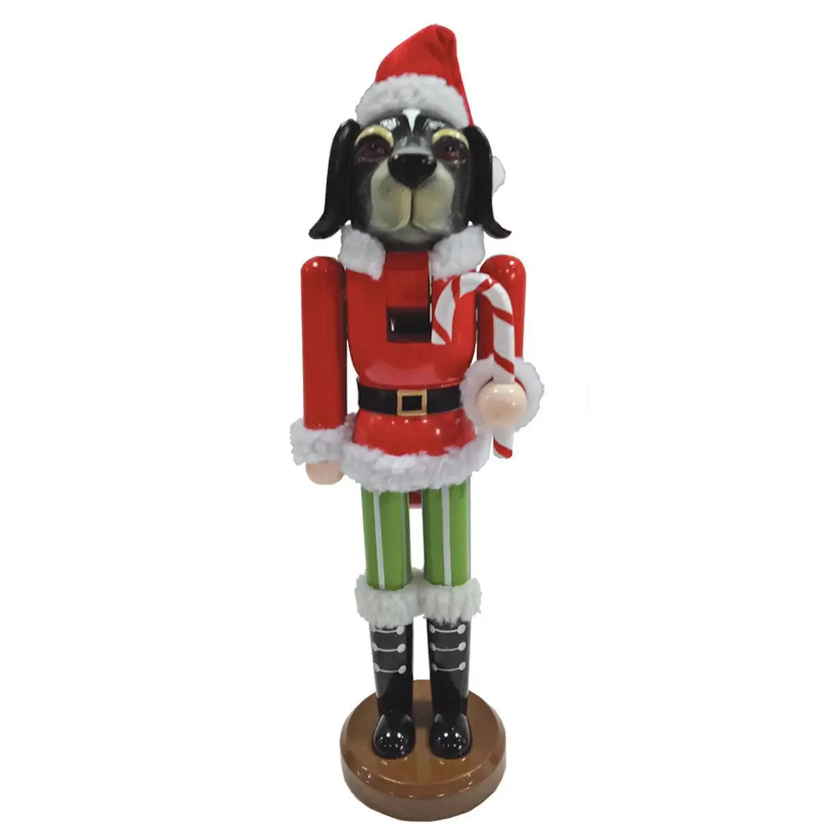 212 MAIN 14 in. Christmas Dog Nutcracker Figurine - Santa's Workshop Design, Fur Accents, Fabric Santa Details, Red & White Candy Cane, Hat, Nutcracker Christmas Decor, Holiday Plush Ornaments for Festive Home Supplies, Classic Christmas Decor