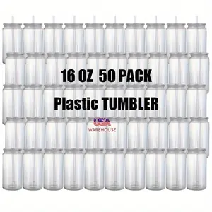 50pack  16oz Single Wall Clear Plastic Cups DIY Acrylic Tumbler For UV DTF Wraps Perfect for Craft Projects & Festive Gifts Reusable Water Bottle Sports Bottle