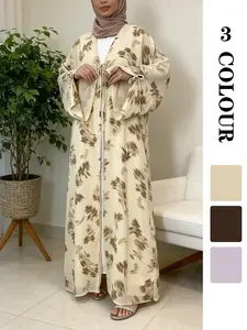 Mystic Ink Printed Open Front Abaya, Muslim Sisters' Atmosphere Modesty Dress, Modest Muslim Outfits, 3 Colors, 5 Sizes, Polyester Fabric, Flowy & Drapeable, Daily Wear