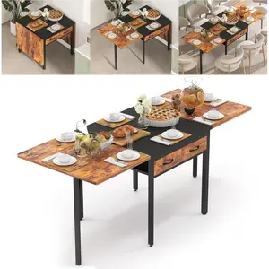 Industrial Extendable Folding Dining Table with Drawers, Space-saving Drop Leaf Table for 6-8 People, Collapsible Kitchen & Dining Furniture Suitable for Dining Room, Living Room and Restaurant coffee set oasis sand