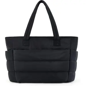 Lightweight Laptop Shoulder Handbag, Puffy Duffel Bag with Compartments, Quilted Design for Travel, Work & Gym Use