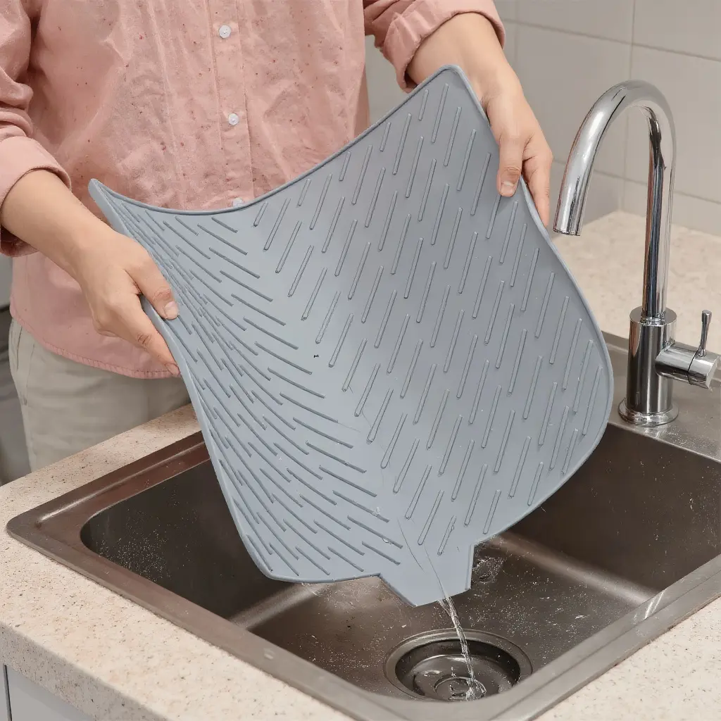 Extra-Large Silicone Dish Drying Mat with Built-in Drainage Lip - Easy-Clean, Heat-Resistant Dish Drainer for Kitchen Counter & Tableware Coaster