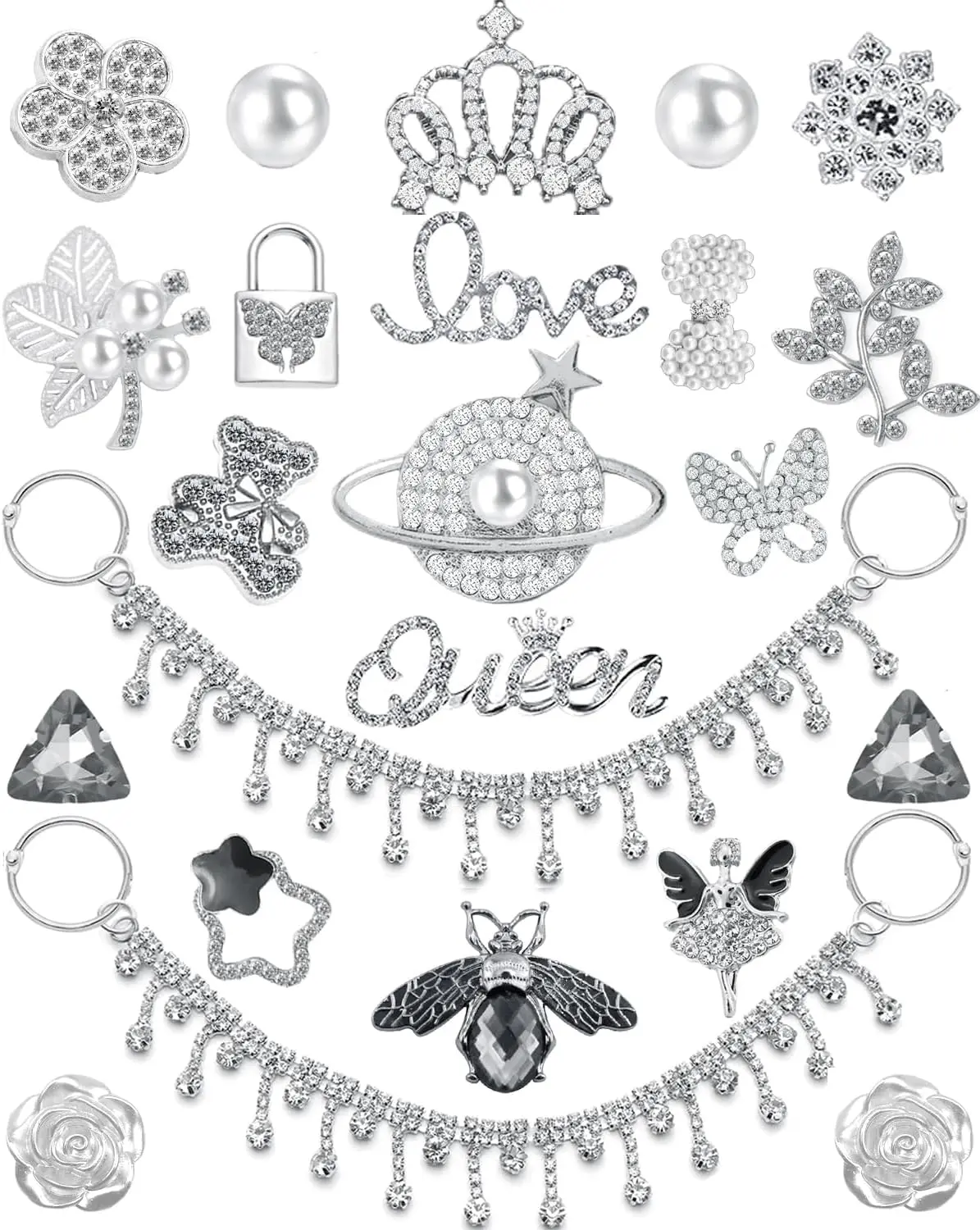 24pcs Designer Bling Shoe Charms – Rhinestone Pearl Chains for Crocs Women Girls Birthday Gift