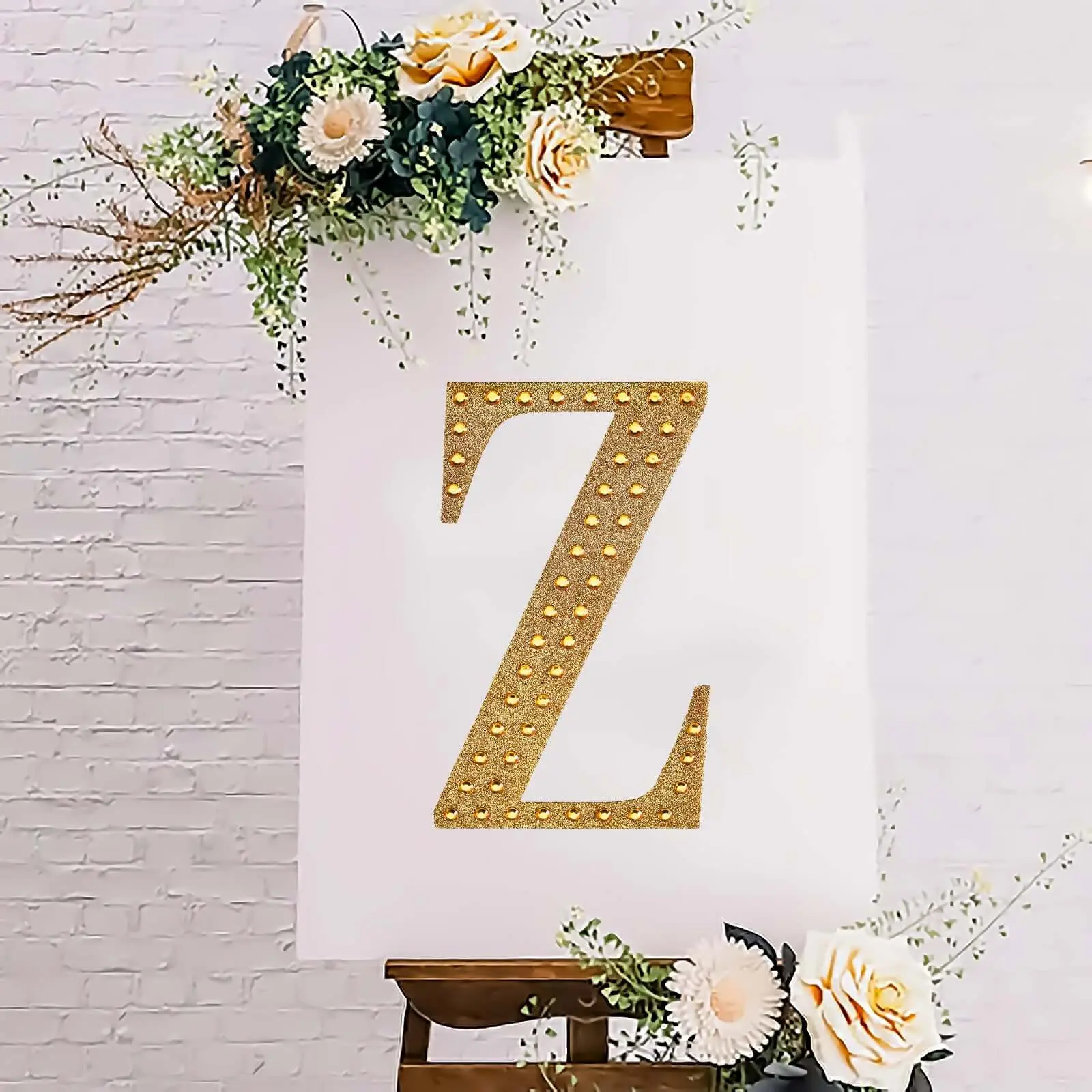 Decorative Rhinestone Alphabet "Z" Letter Stickers 8", Gold Glitter Adhesive Craft Letters - DIY Sparkle Embellishments
