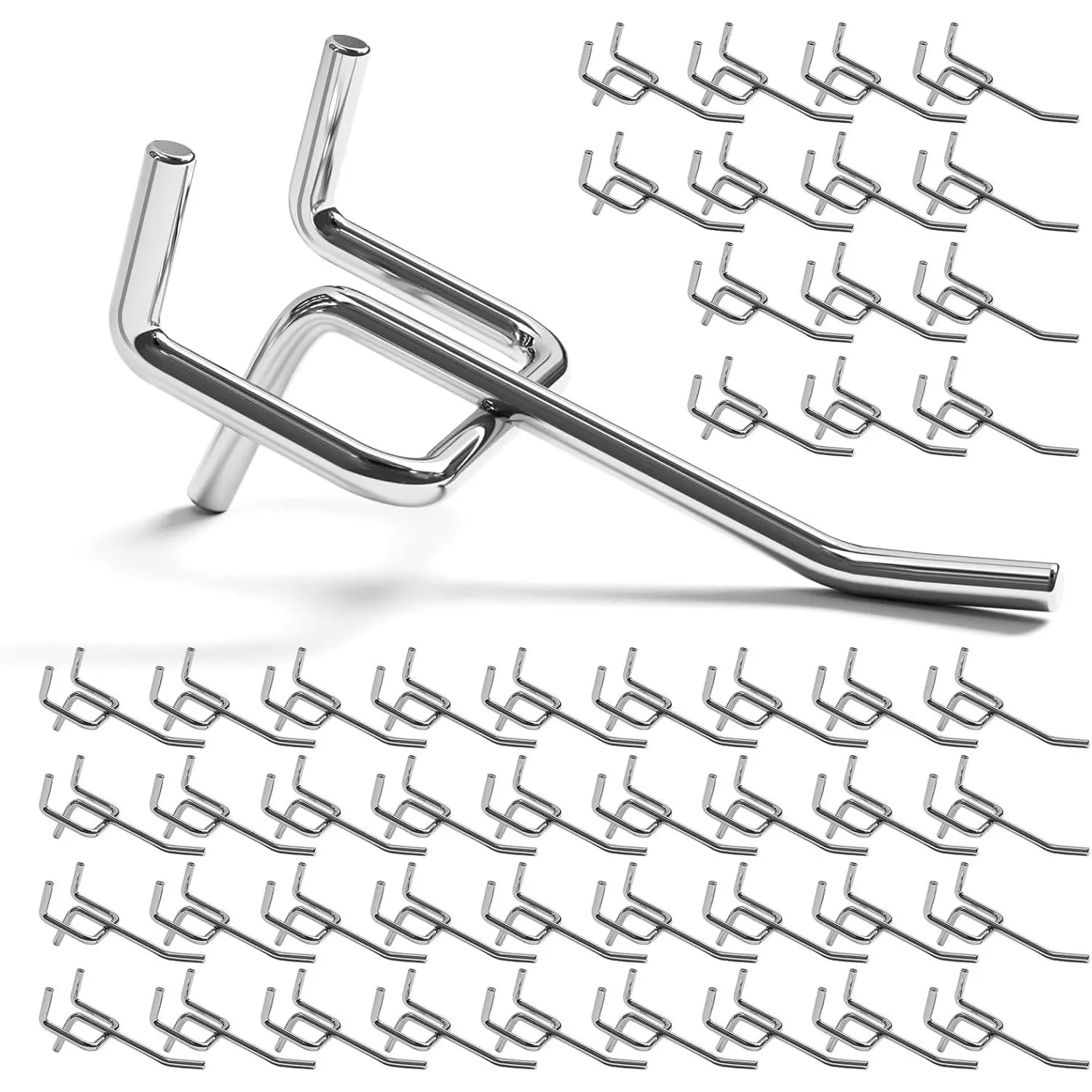 50 Pack 2 Inch Metal Pegboard Hooks, Fit 1/4 in and 1/8 in Peg Board Organizer Accessories, for  Storage, Garages, Tool Sheds, Basements