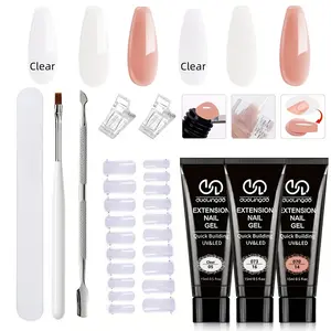 Poly gel Nail Kit,3 Color(Transparent, white, nude)Crystal Nail Extension Gel Kit with Dual Forms - Poly Nail Gel Starter Set with Nail Clip, File, and Brush - for Beginners, Gift for Women