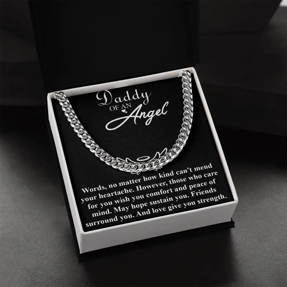 Daddy of an Angel Cuban Link Chain Necklace Memorial Sympathy Gift for Grieving Father Bereavement Remembrance Jewelry