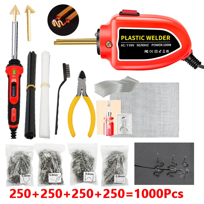 100W High Power Portable Plastic Welder Machine Kit with Soldering Iron 1000Pcs Hot Welding Nails Staples for Auto Bumper Crack Hole Repair