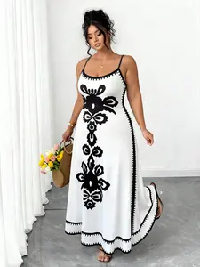 Plus Size Floral Print Halter Long Dress, Casual Summer Fashion, Women's Sleeveless Maxi Dress, Comfortable and Stylish