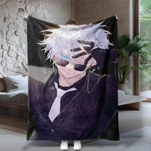 Jujutsu Kaisen Gojo Satoru Anime Figure Print Blanket, High-Quality Flannel Warm Cover, Soft Cozy Blanket, Perfect Gift for Anime Fans, Home Movie Night Essentials