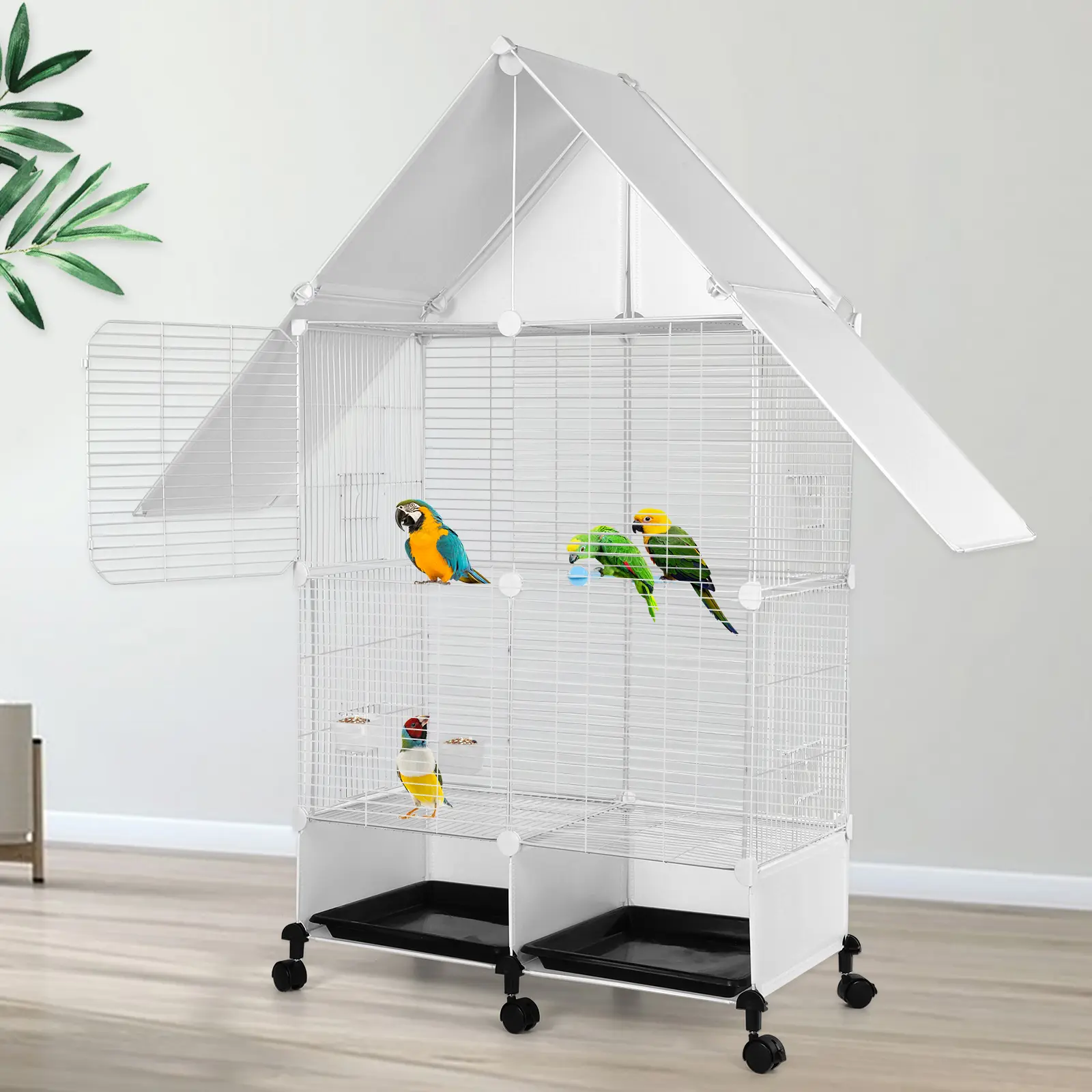 Bird Cage with Rolling Stand House Shape Bird Cage Large Iron Bird Cage with Lock 2 Tier Bird Cage for Canary Finch Budgie Lovebirds