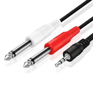 Premium 1/8 to 1/4 Stereo Cable Male to Male 6ft - Dual Y-Connector 1/4 to 1/8 Audio Cable - 3.5mm TRS to Dual 6.35mm TS Cable Compatible with Smartphone, Laptop, Speaker, Amplifier, Audio Mixer