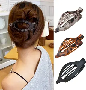 3pcs Large Flat Hair Clips for Women Girls, French Concord Lay Down Hair Claw Clips for Thick Thin Hair, Comfortable Curved Flat Claw, Non-slip Strong Hold Hair Accessories, Colorful  Leopard print