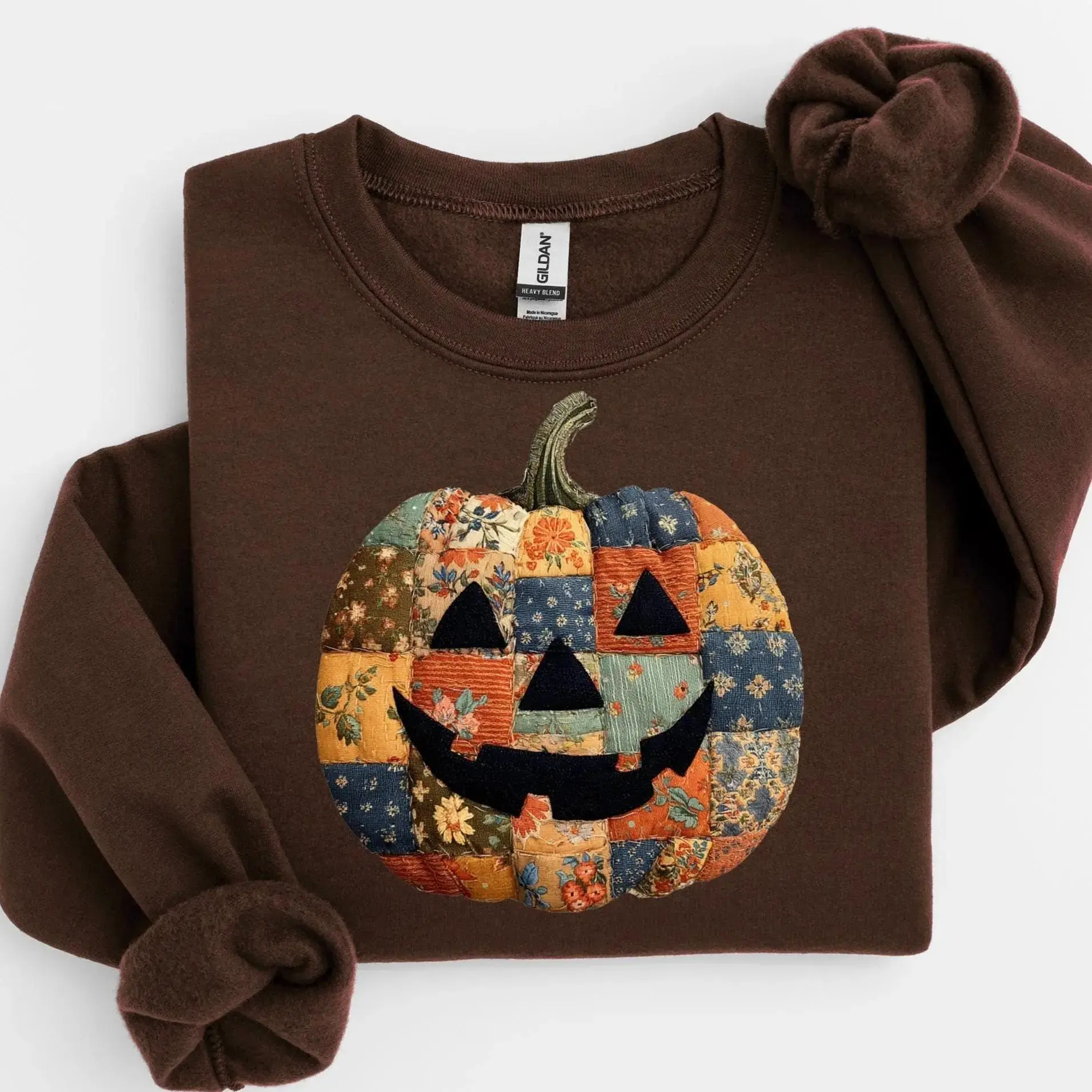 Retro Patchwork Halloween Pumpkin Gildan Sweatshirt or T-Shirt , Cute Spooky Season Graphic Tee, Fall Halloween Gift