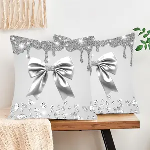 2-Piece Set Shiny Bow Pattern Single-Sided Print Pillow Covers, 45x45cm, Hidden Zipper, Indoor Outdoor Decor, No Filler Included