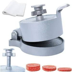 Burger Press, Hamburger Maker with 50 Non Stick Patty Papers, Adjustable Burger Press Makes 4 1/2" Patties, 1/4Lb to 3/4Lb (Burger Press with Paper)