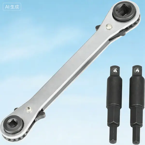Professional Refrigeration Wrench Set with 2 Hexagon Bit Adapters, AC Repair Tools for HVAC Equipment Maintenance (3/16", 1/4", 5/16", 3/8" Sizes), Durable Service Tool Kit, Reusable Multi-Size Wrench for Installation and Repair
