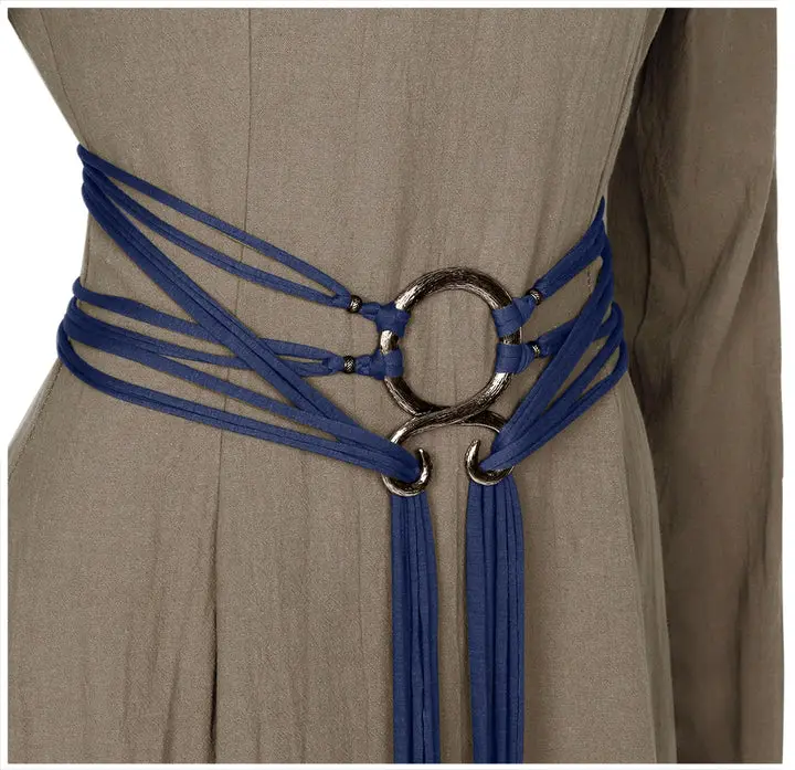 LVOW Long Rope Ring Knotted Belt for Women Norse Witch Waist Chain Troll Cross Body Waistband Medieval Shaman Pagan Accessory(Navy)
