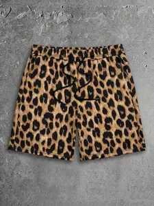 Men's Casual Leopard Print Shorts, Drawstring Waist and Pocket Design, Summer Street Style, Trendy Fashion for Men