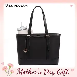 LOVEVOOK Work Tote Bag for Women 15.6 Inch Laptop Computer Bags with Cup Holder, Large Teacher Bag Briefcase for Business Office Travel Black, Nylon&PU DealsForYouDays