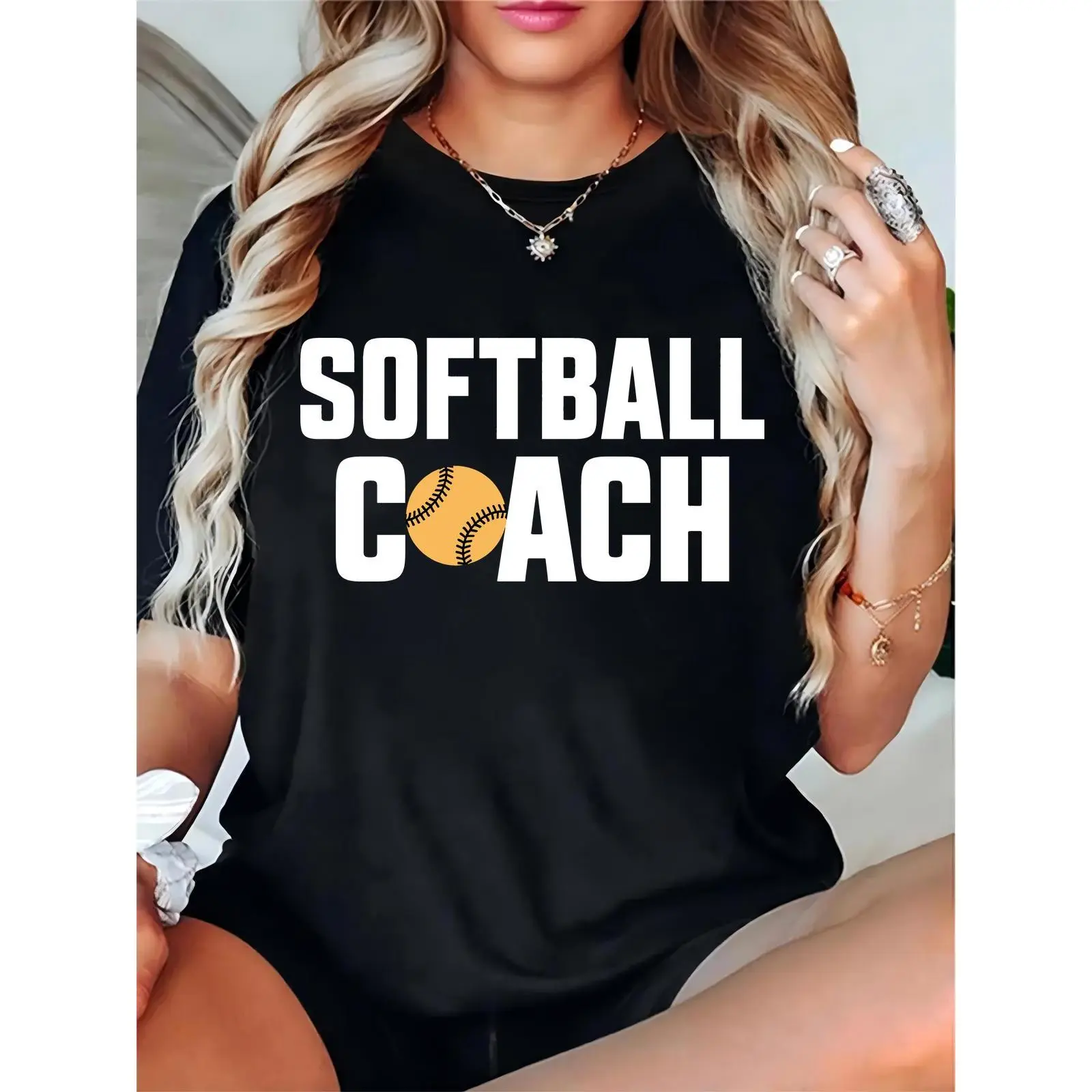 Women's Black Softball Coach T - Shirt with Softball Graphic, Casual Athletic Tee for Softball Coaches, Team Practices, Game Days & Daily Wear 100% Cotton T-shirt