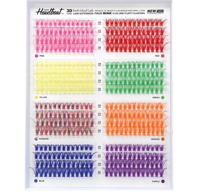 3D Colored Lash Clusters 8 Colors D Curl 10mm 12mm 14mm 16mm Mixed Faux Mink Lashes DIY Individual Lashes 40D Colorful Fluffy lashes Extension(8 Colors-D Curl, 40D-10-16)