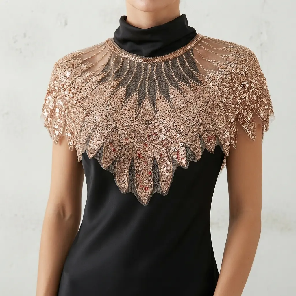 42 Cm / 16.54 In Multi-Color Rhinestone Bead Mesh Shawl Collar Embroidered Appliqué, Handmade Crystal Shoulder Embellishment, Luxury Evening Formal Wear Decor (Festive & Party Supplies), Handmade Crystal Embellishment