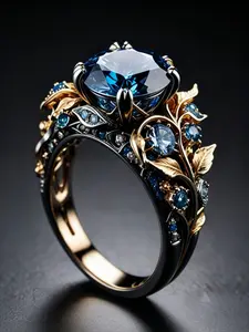Vintage Blue Rhinestone Leaf Ring for Women, Elegant Design Party Jewelry, Unique Personality Ring for Special Occasions