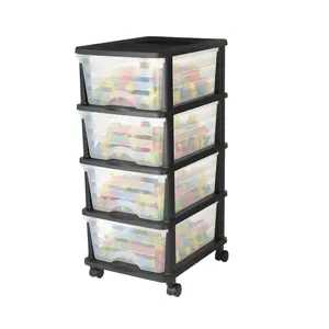 【fathersdaygift】VEVOR Plastic Storage Drawers Cart,4 Drawers Storage Organizer with WheelsRolling Closet Organization and Storage DividersDresser Organizer Clear Bins for Office SuppliesCraft RoomsClassrooms