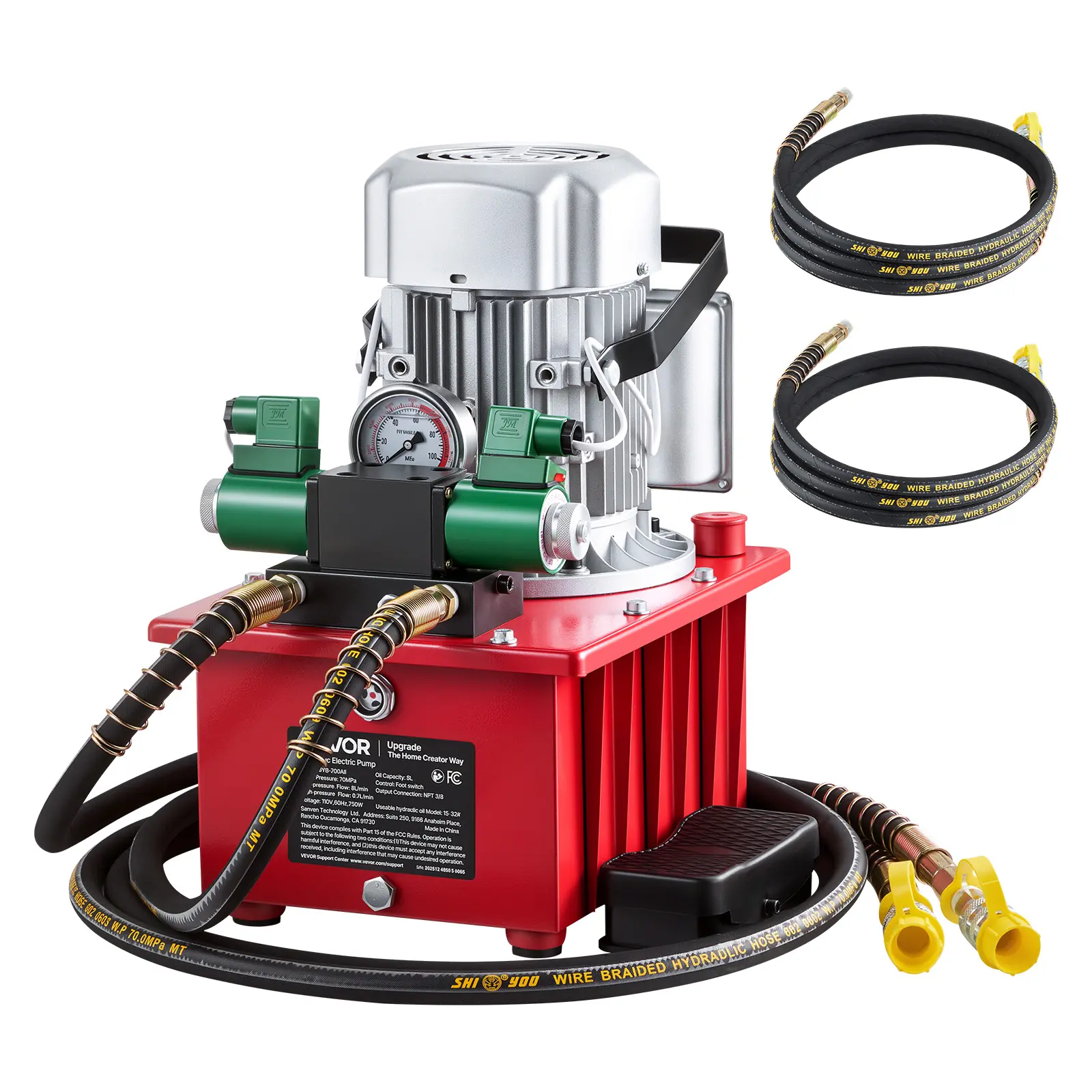 【summerfinds】VEVOR 750W 10,000 PSI 120V Double Acting Electric Hydraulic Pump Power Pack, 8L/2.1Gal Metal Housing, Solenoid Valve with Pedal Switch for Hands-Free Op., 8L/min NPT Ports, Bending/Cutting, Straightening, 8 L/Min