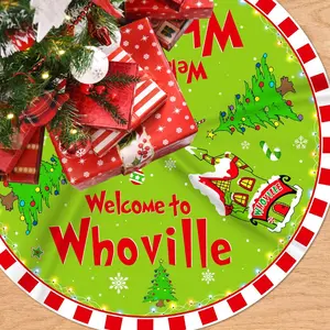 Whoville Christmas Tree Skirt 48-inch Red & Green Welcome to Whoville Theme Indoor Decoration Festive Ornament for Home