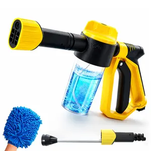 Car washing foam sprayer, suitable for garden hoses, comes with microfiber cleaning cloths, high-pressure nozzles and 3 spray modes of foam cleaning kits, used as high-pressure water sprayers for cleaning cars, trucks, campers and motorcycles.