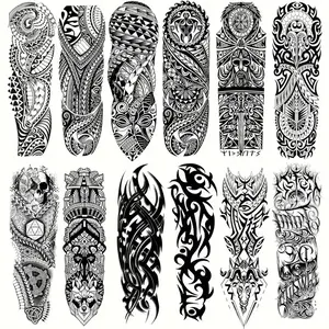 12 Tribal Totem Temporary Tattoo Stickers Set, Waterproof Temporary Tattoos, Full Arm Fake Tattoos for Adults, Unique Body Art Accessories for Men & Women
