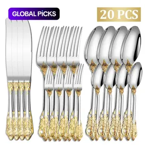 Stainless Steel Cutlery Set, 20pcs/set Including Knife, Fork & Spoon, Elegant Utensilstableware Set for Home Party & Restaurant, Kitchen Accessories, Dinnerware Service Set, Dinner Sets